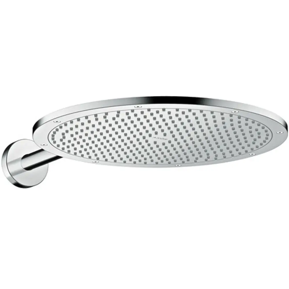 Kopfbrause aus Chrom mit eckigem Design und Brausearm, montiert an der Wand. Das Produkt stammt von AXOR und verfügt über eine strukturierte Sprühfläche.